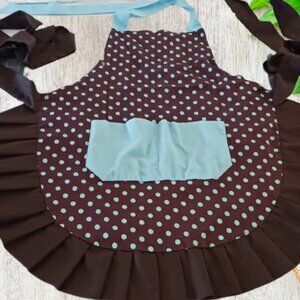 Brown & Blue Ruffle Cotton Full Size Apron